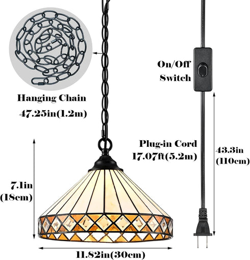 Noto Tiffany Style Plug-In Stained Glass Pendant Light