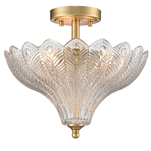 Trapani Gold 3-Light Semi-Flush Mount Ceiling Light with Art Glass Shade