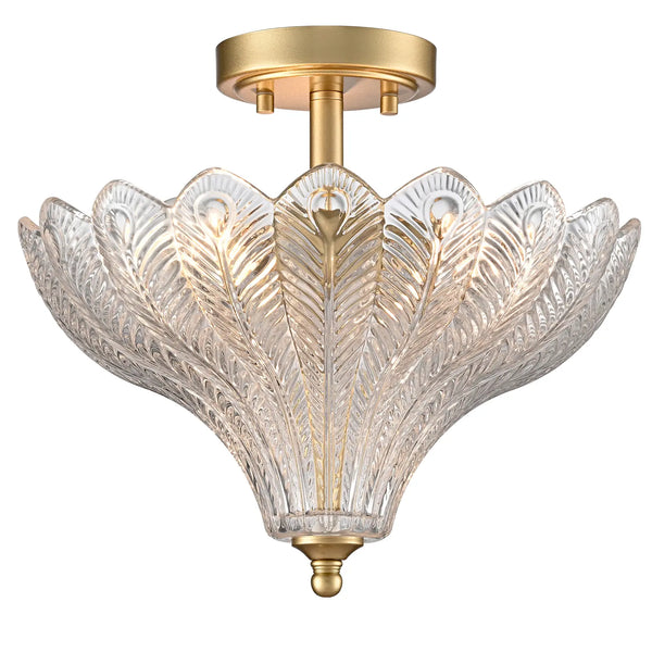 Trapani Gold 3-Light Semi-Flush Mount Ceiling Light with Art Glass Shade