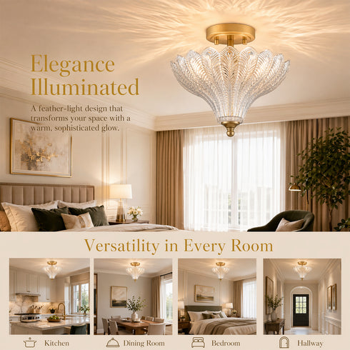 Trapani Gold 3-Light Semi-Flush Mount Ceiling Light with Art Glass Shade