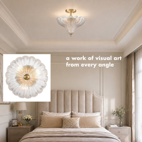 Trapani Gold 3-Light Semi-Flush Mount Ceiling Light with Art Glass Shade