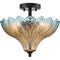 Tropea Black 3-Light Semi-Flush Mount Ceiling Light with Blue-to-Amber Art Glass Shade