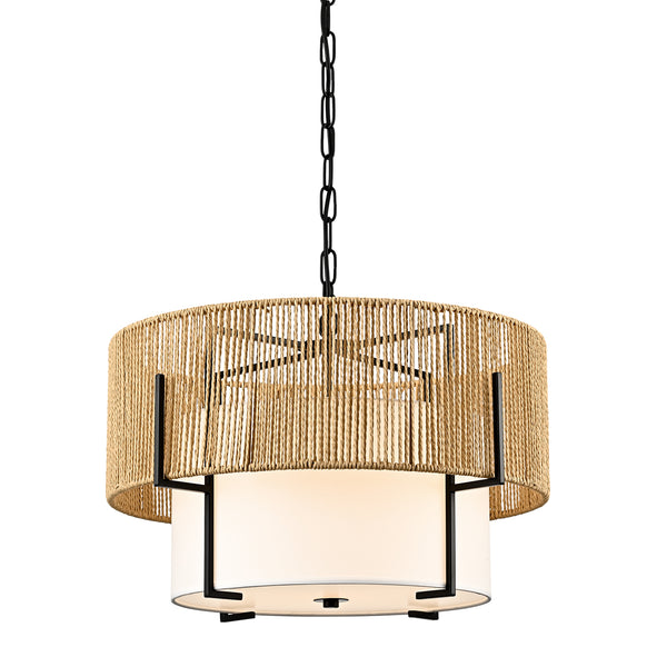 Matera Boho Rattan 4-Light Drum Pendant Light with Handwoven Rope Shade