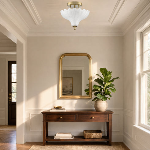 Alberobello 2-Light Gold Semi-Flush Mount Ceiling Light with Frosted Glass Shade