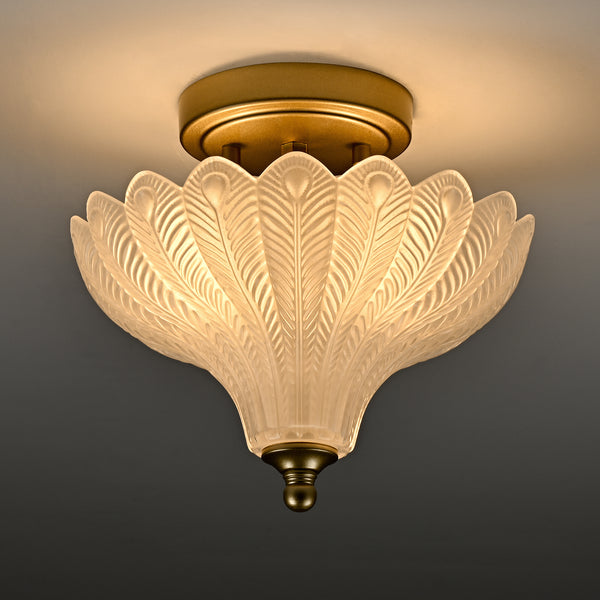 Alberobello 2-Light Gold Semi-Flush Mount Ceiling Light with Frosted Glass Shade