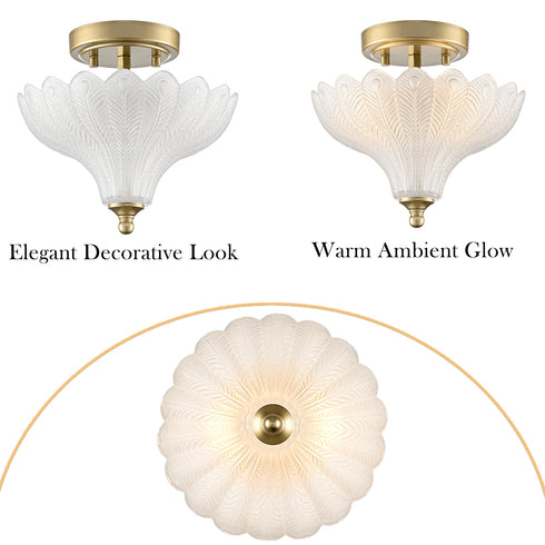 Alberobello 2-Light Gold Semi-Flush Mount Ceiling Light with Frosted Glass Shade