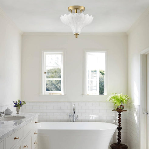 Alberobello 2-Light Gold Semi-Flush Mount Ceiling Light with Frosted Glass Shade