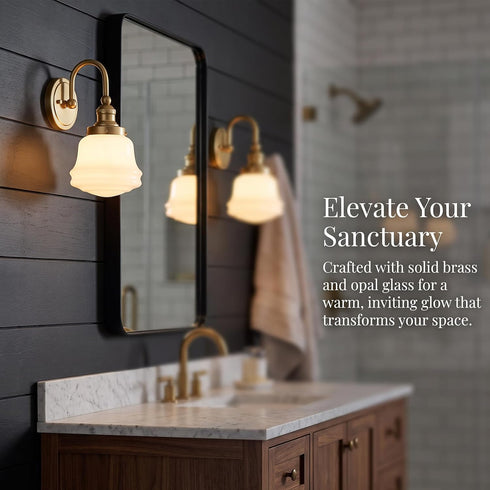 Gallipoli Vintage Milk Glass Wall Sconce with Schoolhouse Shade in Brass