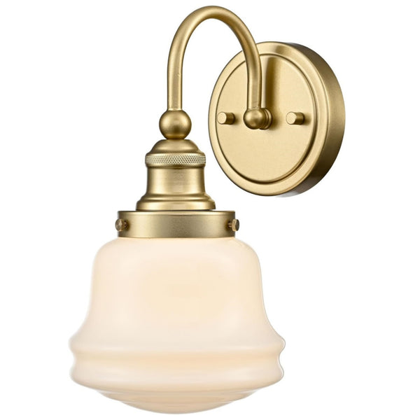 Gallipoli Vintage Milk Glass Wall Sconce with Schoolhouse Shade in Brass