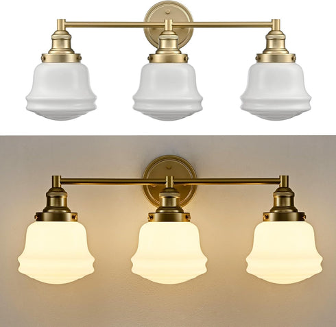 Trani 3-Light Gold Milk Glass Bathroom Vanity Light