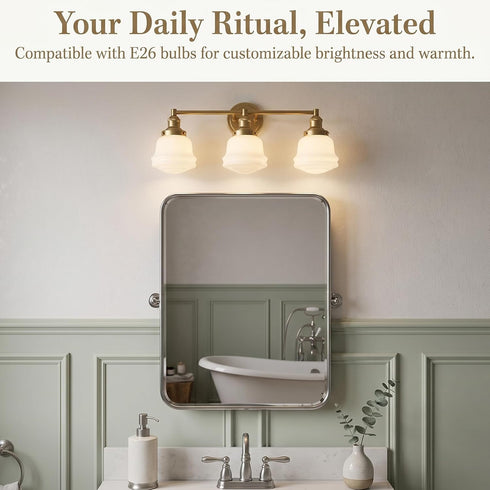 Trani 3-Light Gold Milk Glass Bathroom Vanity Light