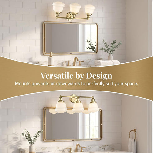 Trani 3-Light Gold Milk Glass Bathroom Vanity Light