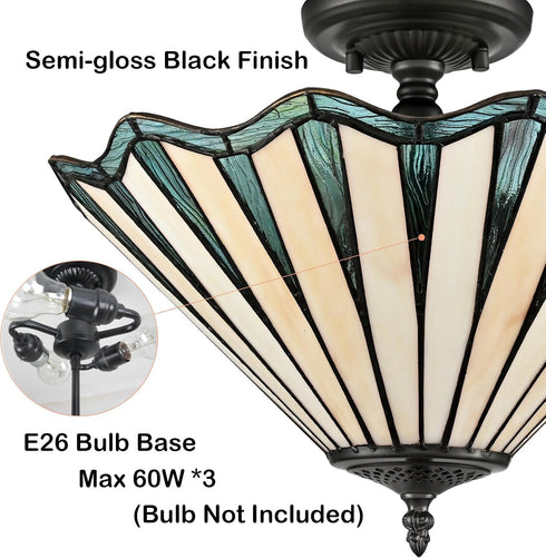 Taormina 3-Light Tiffany Stained Glass Semi-Flush Mount Ceiling Light