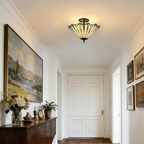 Taormina 3-Light Tiffany Stained Glass Semi-Flush Mount Ceiling Light