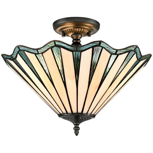 Taormina 3-Light Tiffany Stained Glass Semi-Flush Mount Ceiling Light