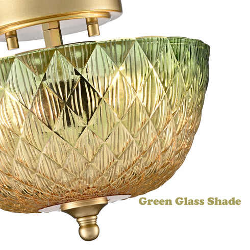 Maratea 2-Light Gold Semi-Flush Mount Ceiling Light with Green & Amber Glass Shade