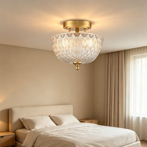 Asolo 2-Light Gold Semi-Flush Mount Ceiling Light with Clear Glass Shade