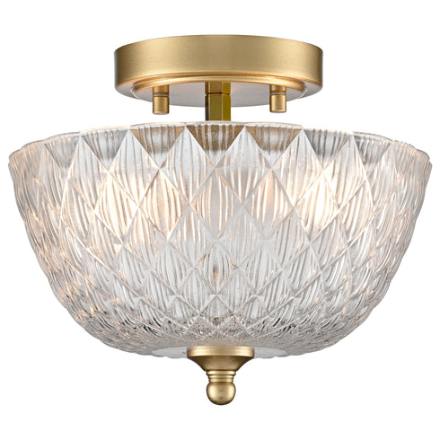 Asolo 2-Light Gold Semi-Flush Mount Ceiling Light with Clear Glass Shade