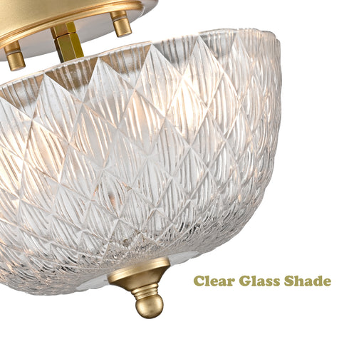 Asolo 2-Light Gold Semi-Flush Mount Ceiling Light with Clear Glass Shade