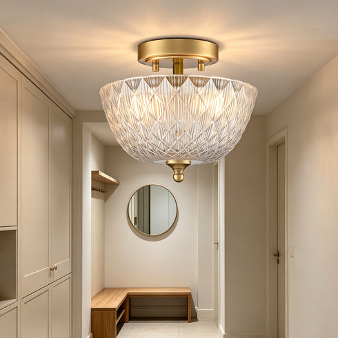 Asolo 2-Light Gold Semi-Flush Mount Ceiling Light with Clear Glass Shade