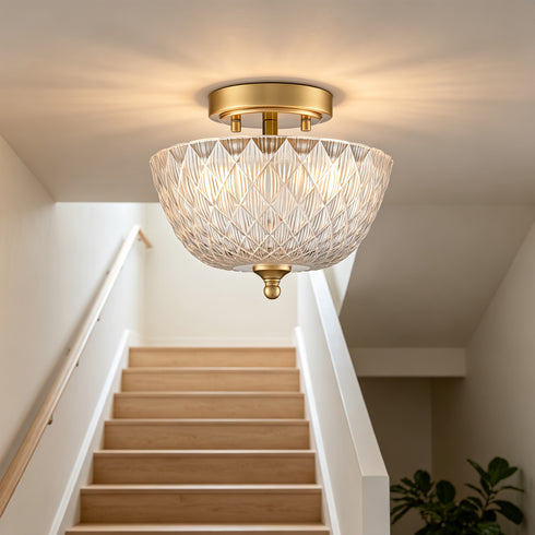 Asolo 2-Light Gold Semi-Flush Mount Ceiling Light with Clear Glass Shade