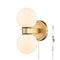 Bergamo Mid-Century Modern Plug-In 2-Light Gold Wall Sconce with Milk Glass Shade