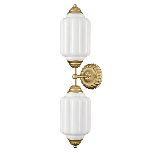 Montalcino Vintage 2-Light Milk Glass Wall Sconce in Brass