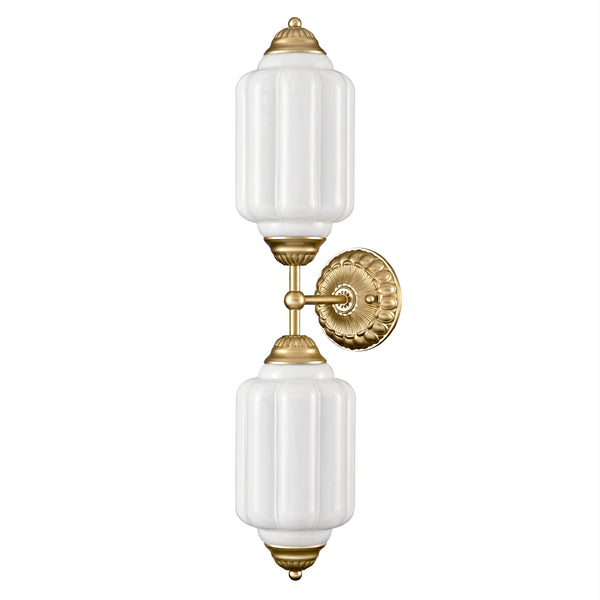 Montalcino Vintage 2-Light Milk Glass Wall Sconce in Brass