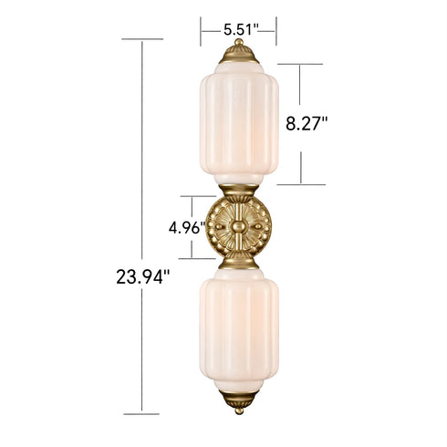 Montalcino Vintage 2-Light Milk Glass Wall Sconce in Brass
