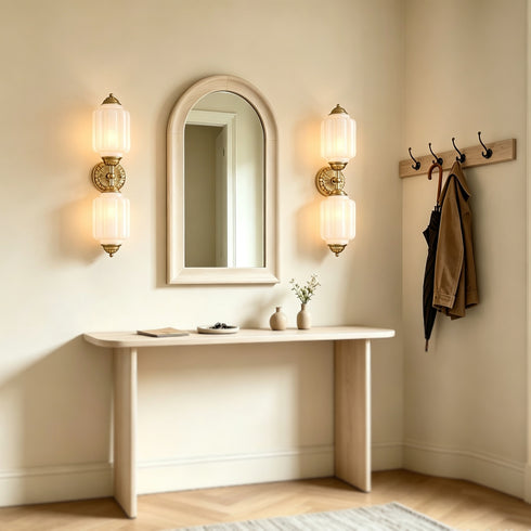 Montalcino Vintage 2-Light Milk Glass Wall Sconce in Brass