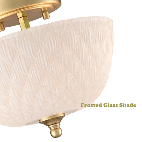 Volterra 2-Light Gold Semi-Flush Mount Ceiling Light with Diamond-Embossed Frosted Glass Shade