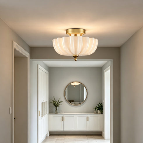 Cortona Modern 3-Light Gold Flush Mount Ceiling Light with Milk Glass Shade