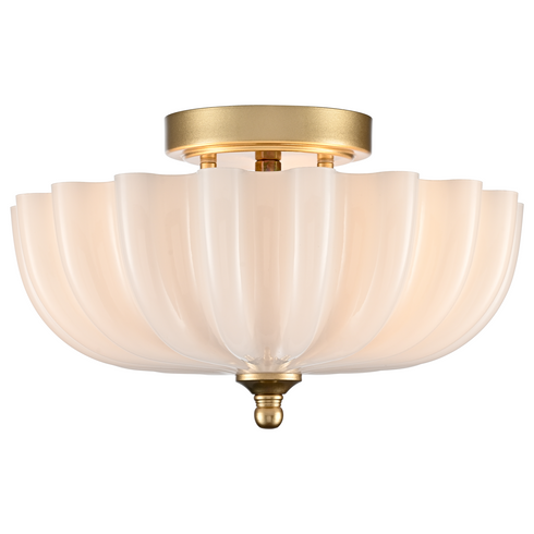 Cortona Modern 3-Light Gold Flush Mount Ceiling Light with Milk Glass Shade