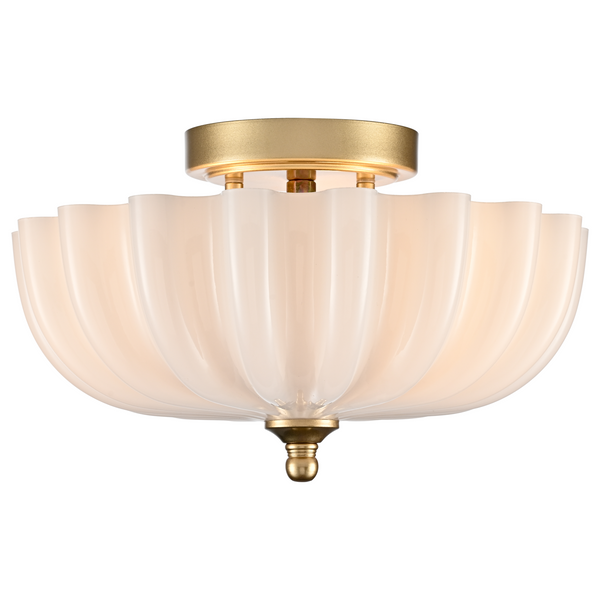 Cortona Modern 3-Light Gold Flush Mount Ceiling Light with Milk Glass Shade