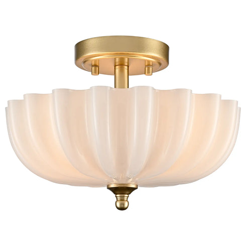 Spoleto Modern 3-Light Brass Semi-Flush Mount Ceiling Light with Milk Glass Shade