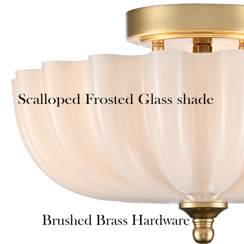 Spoleto Modern 3-Light Brass Semi-Flush Mount Ceiling Light with Milk Glass Shade