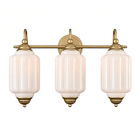 Assisi Vintage 3-Light Milk Glass Vanity Light in Brass