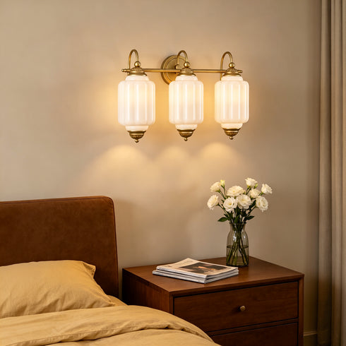 Assisi Vintage 3-Light Milk Glass Vanity Light in Brass