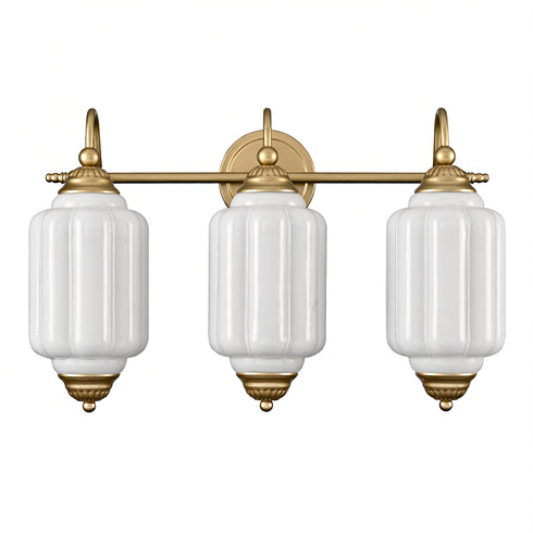 Assisi Vintage 3-Light Milk Glass Vanity Light in Brass