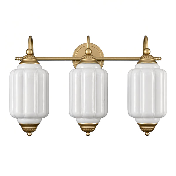 Assisi Vintage 3-Light Milk Glass Vanity Light in Brass
