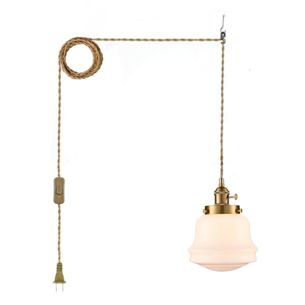 Todi Plug-In Small Adjustable Schoolhouse Milk Glass Pendant Light
