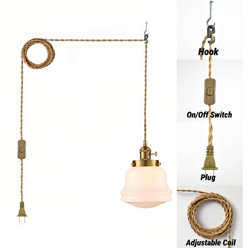 Todi Plug-In Small Adjustable Schoolhouse Milk Glass Pendant Light