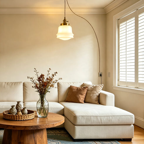 Todi Plug-In Small Adjustable Schoolhouse Milk Glass Pendant Light
