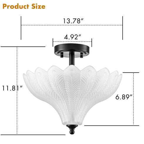 Ravello Black 3-Light Semi-Flush Mount Ceiling Light with Frosted Glass Shade