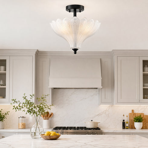 Ravello Black 3-Light Semi-Flush Mount Ceiling Light with Frosted Glass Shade