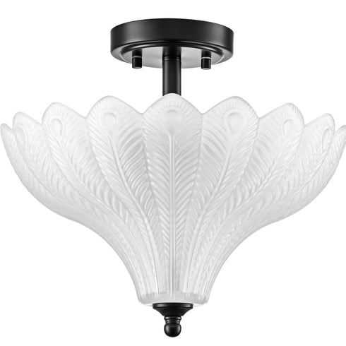 Ravello Black 3-Light Semi-Flush Mount Ceiling Light with Frosted Glass Shade