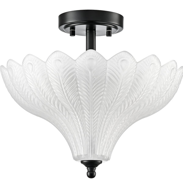 Ravello Black 3-Light Semi-Flush Mount Ceiling Light with Frosted Glass Shade