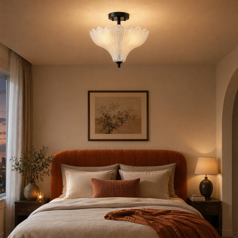 Ravello Black 3-Light Semi-Flush Mount Ceiling Light with Frosted Glass Shade