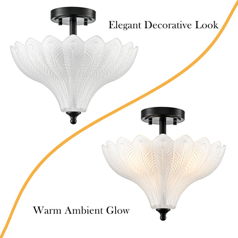 Ravello Black 3-Light Semi-Flush Mount Ceiling Light with Frosted Glass Shade