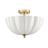 Orvieto Art Deco Scalloped Milk Glass Semi-Flush Mount Ceiling Light in Antique Brass